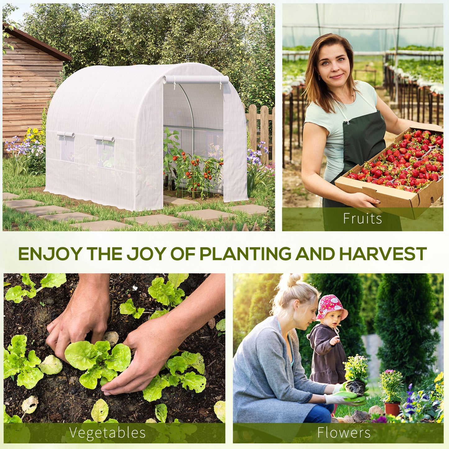 Outsunny 2.5 x 2 x 2 m Polytunnel Greenhouse, Walk-in Green House for Garden with Mesh Windows, Galvanised Steel Frame, White