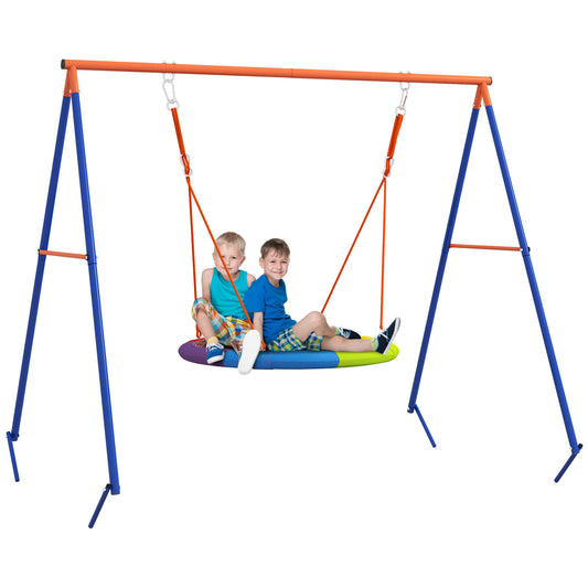 Photo of Outsunny Metal Kids Swing Set Nest Swing Seat with A-Frame Structure for Outdoor Use - Multicoloured in Multicoloured colour on a white background