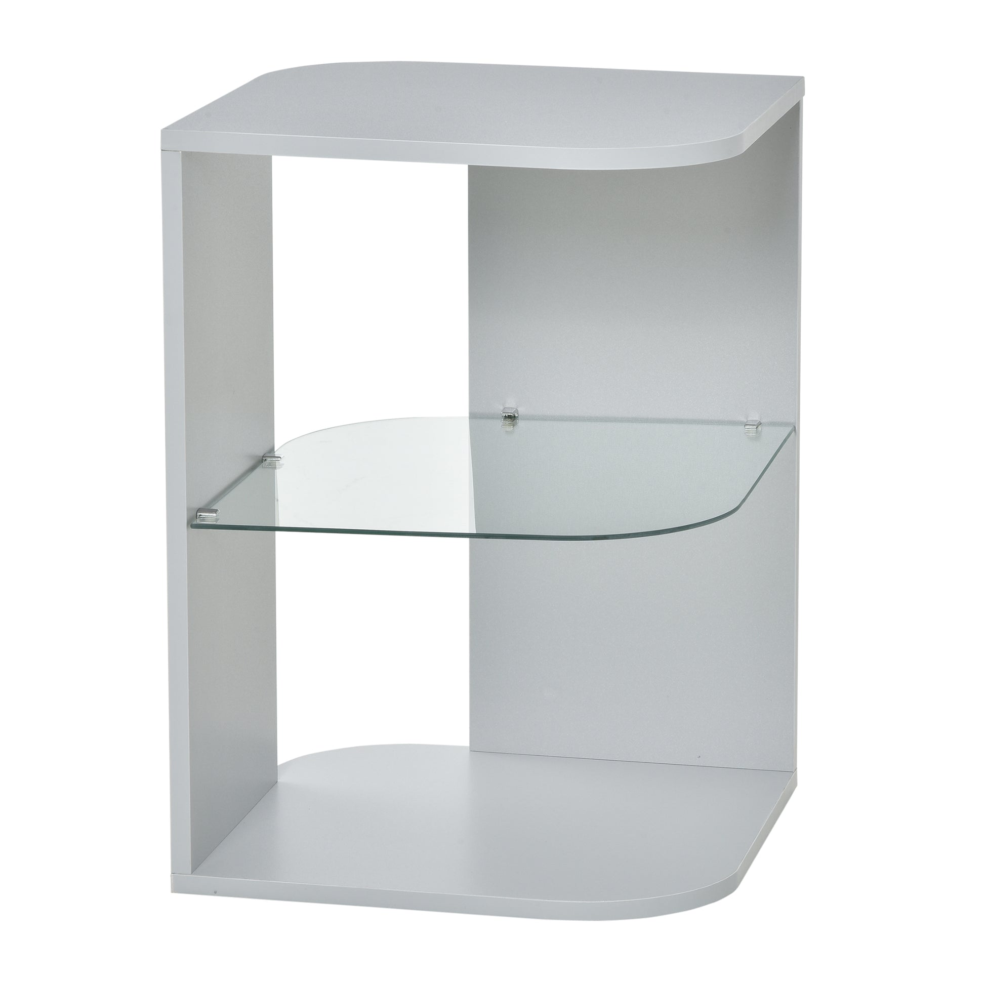 Photo of HOMCOM Modern Side Table Three Layer Bedside Table Nightstand with 2 Storage Shelves, for Living room, Bedroom, Grey in Grey colour on a white background