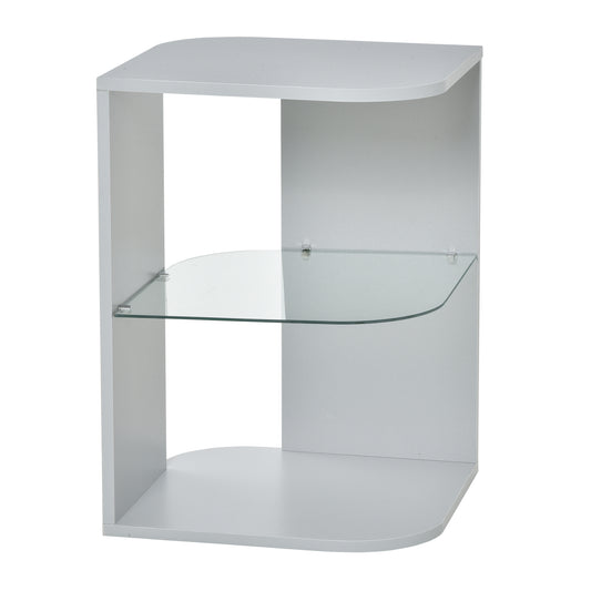 Photo of HOMCOM Modern Side Table Three Layer Bedside Table Nightstand with 2 Storage Shelves, for Living room, Bedroom, Grey in Grey colour on a white background