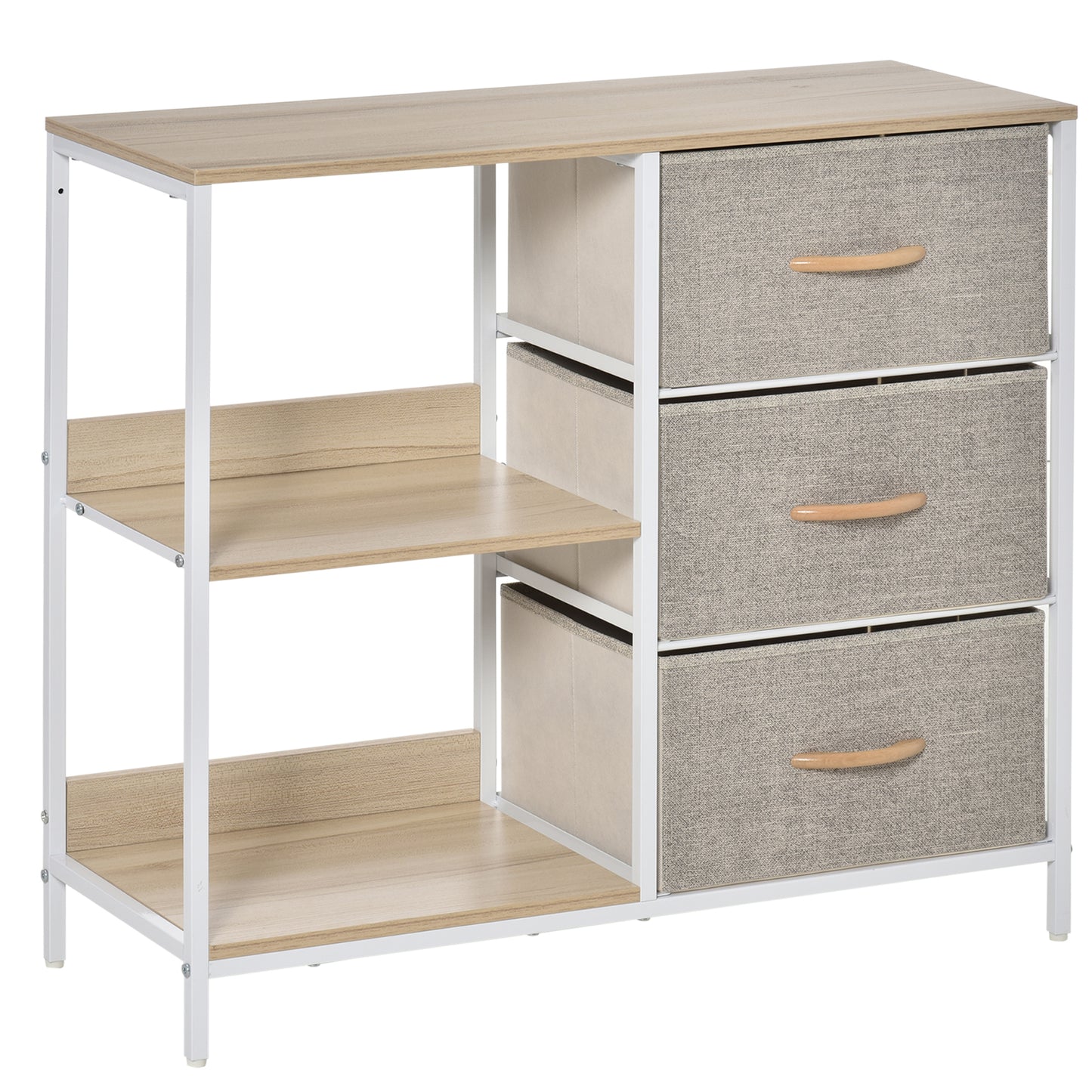 Photo of HOMCOM Chest of Drawers Storage  Dresser Cabinet Organizer with 3 Fabric Drawers and 2 Display Shelves for Living Room, Bedroom, Hallway, Beige in Beige colour on a white background