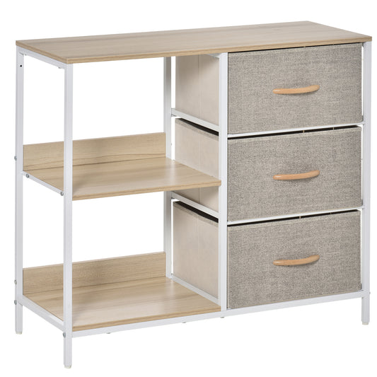 Photo of HOMCOM Chest of Drawers Storage  Dresser Cabinet Organizer with 3 Fabric Drawers and 2 Display Shelves for Living Room, Bedroom, Hallway, Beige in Beige colour on a white background