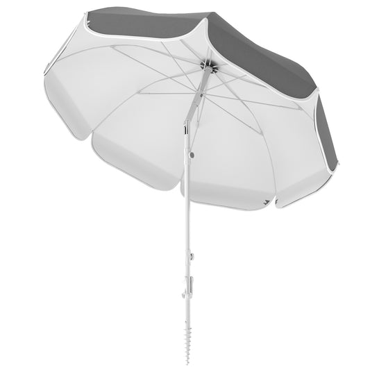 Photo of Outsunny Beach Umbrella Portable with Sand Anchor, Carry Bag, Adjustable Height & Tilt, UPF50+ UV Protection, Grey in Grey colour on a white background