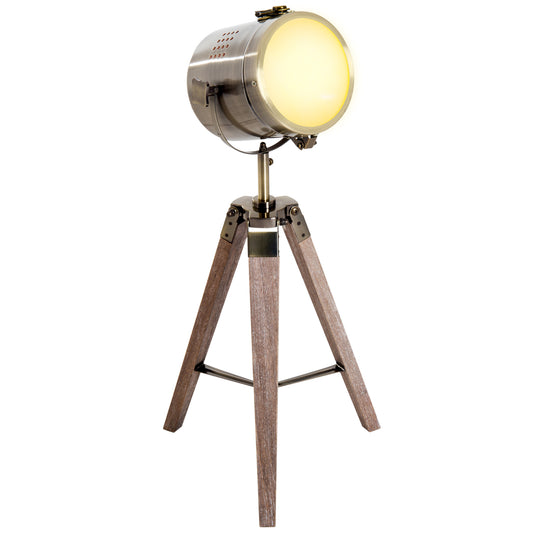 Photo of HOMCOM Vintage Tripod Table Desk Lamp Bedside Light Spotlight Brass Antique Searchlight Wooden Base in Base colour on a white background