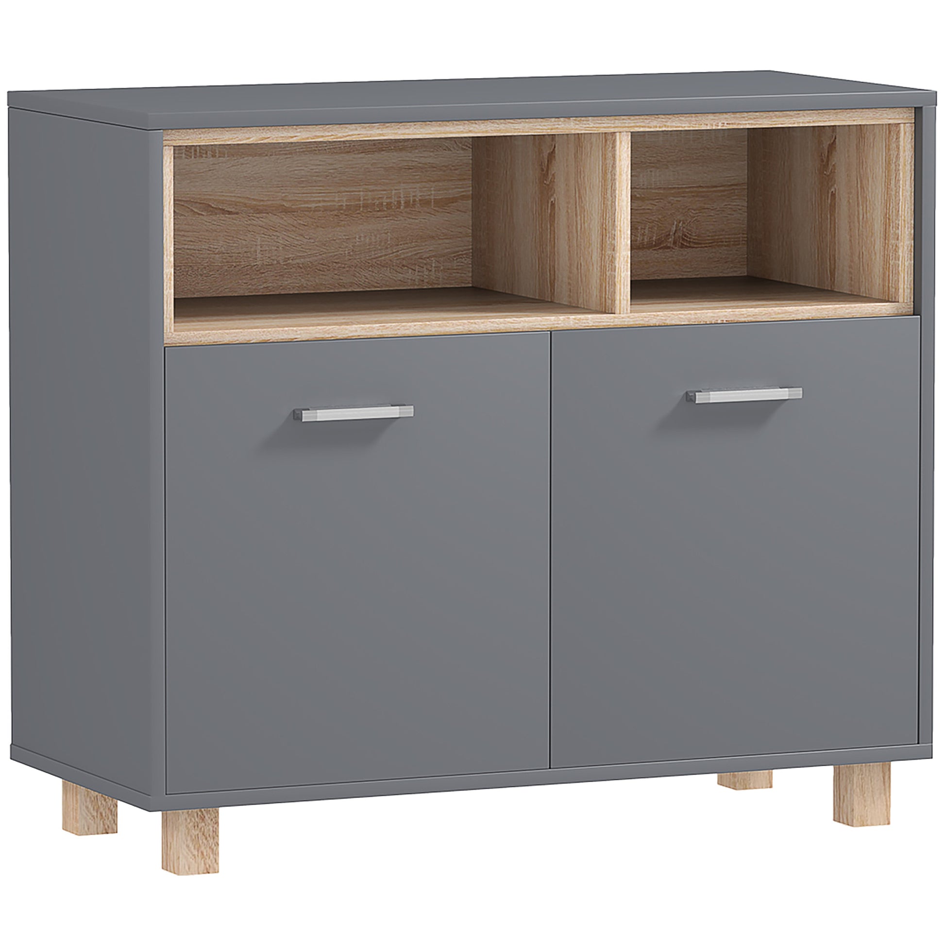 Photo of HOMCOM Freestanding Bathroom Cabinet, Bathroom Storage Unit, Bathroom Storage Cabinet with Open Compartments and Double Doors in Doors colour on a white background