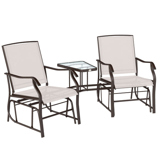 Photo of Outsunny Gliding Jack and Jill Seat, with Glass-Top Table - Brown/Beige in Brown/Beige colour on a white background