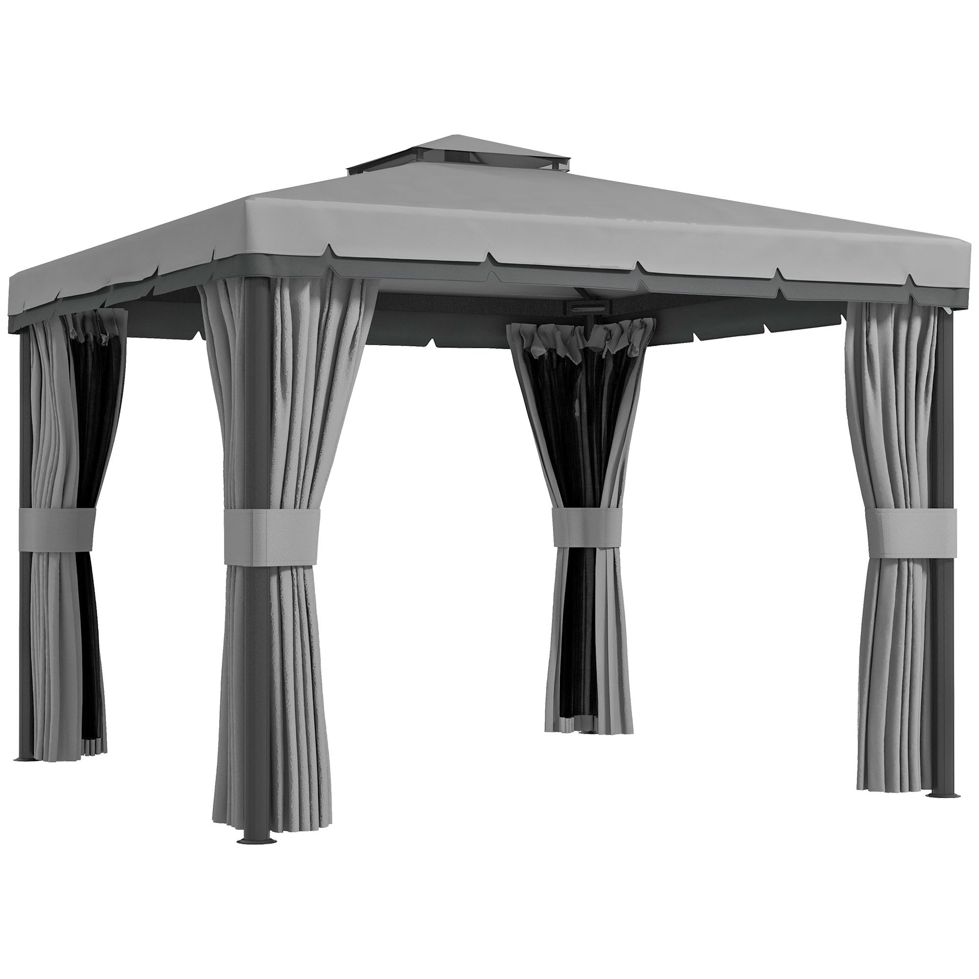 Photo of Outsunny 3 x 3(m) Patio Gazebo Canopy Garden Pavilion Tent Shelter Marquee with 2 Tier Roof, Netting and Curtains, Light Grey in Grey colour on a white background
