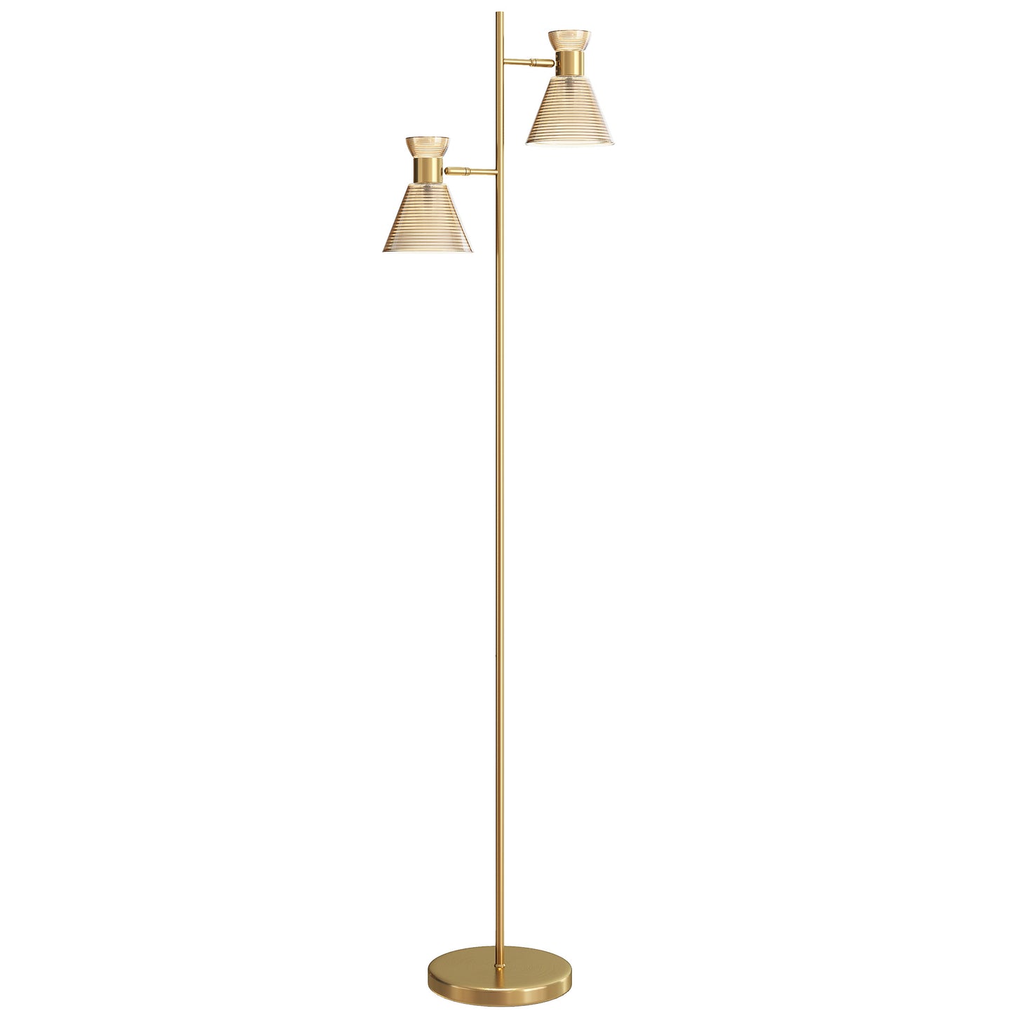 Photo of HOMCOM Floor Lamp with Adjustable Dual Head, Modern Standing Lamp with Floral Glass Shades and Foot Switch for Living Room Bedroom, E27 Socket, Bulb Not Included, Gold Tone in Tone colour on a white background