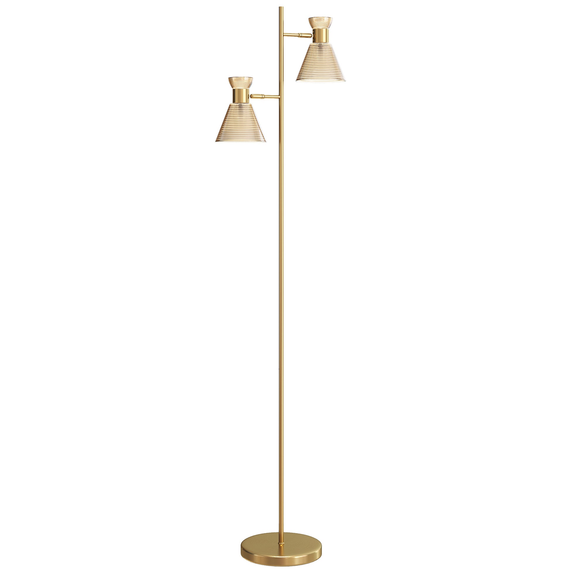 Photo of HOMCOM Floor Lamp with Adjustable Dual Head, Modern Standing Lamp with Floral Glass Shades and Foot Switch for Living Room Bedroom, E27 Socket, Bulb Not Included, Gold Tone in Tone colour on a white background