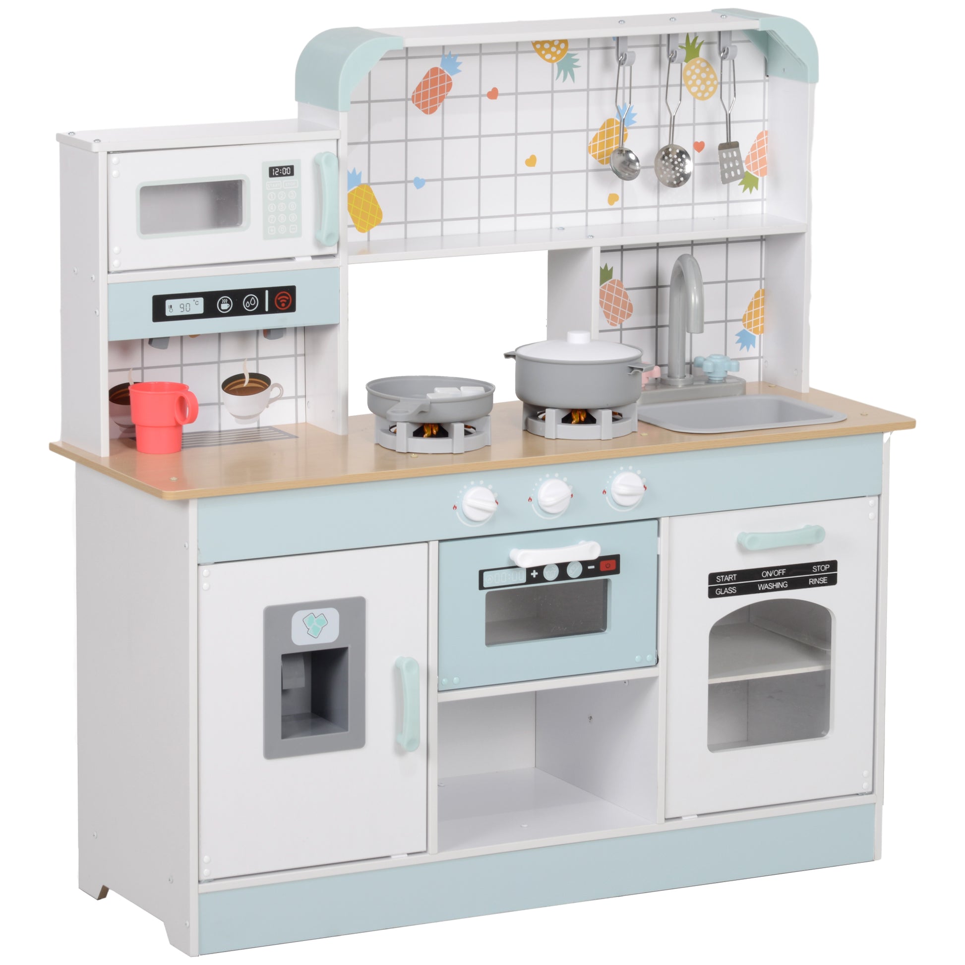 Photo of AIYAPLAY Toy Kitchen, Pretend Role Play Kitchen with Hob, Sound, Light, Coffee Machine, Ice Maker, Microwave in Microwave colour on a white background