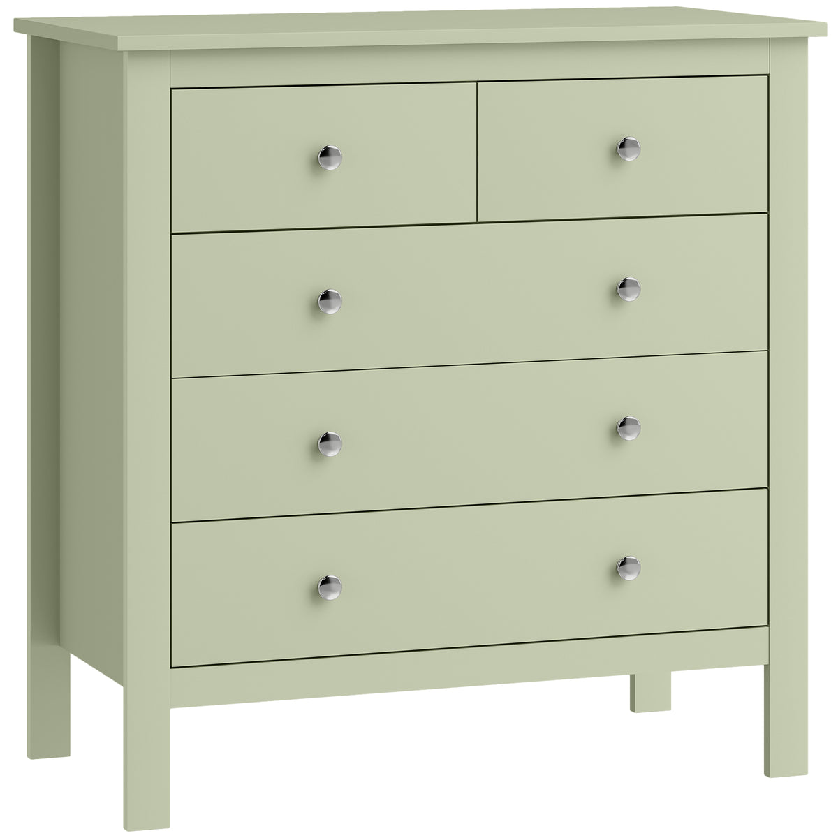 Photo of HOMCOM 5 Drawer Chest of Drawers, Modern Dresser for Bedroom, Bedside Storage Cabinet, Wide Storage Unit with Glide Runners for Living Room, Hallway, Closet, 79 x 39.5 x 80.5 cm, Sage Green in Green colour on a white background