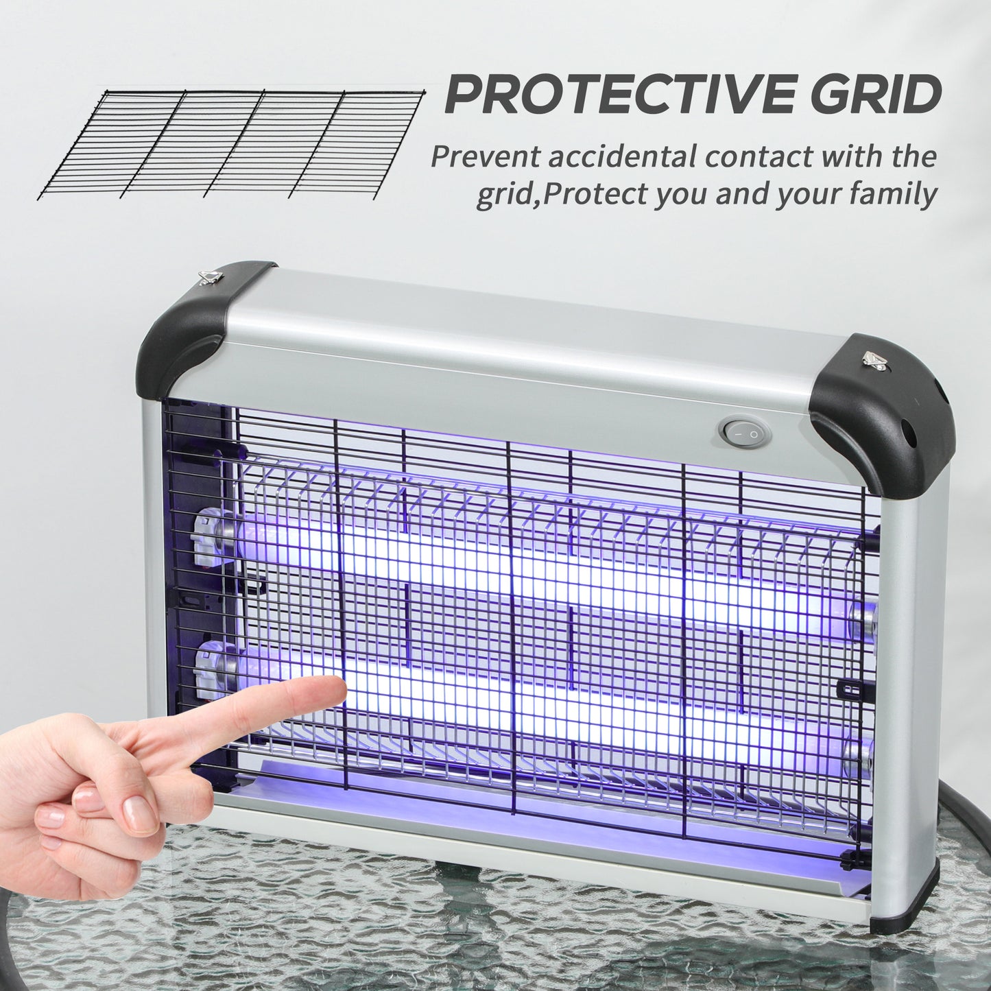Outsunny Electric Fly Zapper, 20W Electric Fly Killer, Wall Hanging Bug Zapper Indoor & Outdoor Attracting Insect Mosquito Killer, Silver Tone