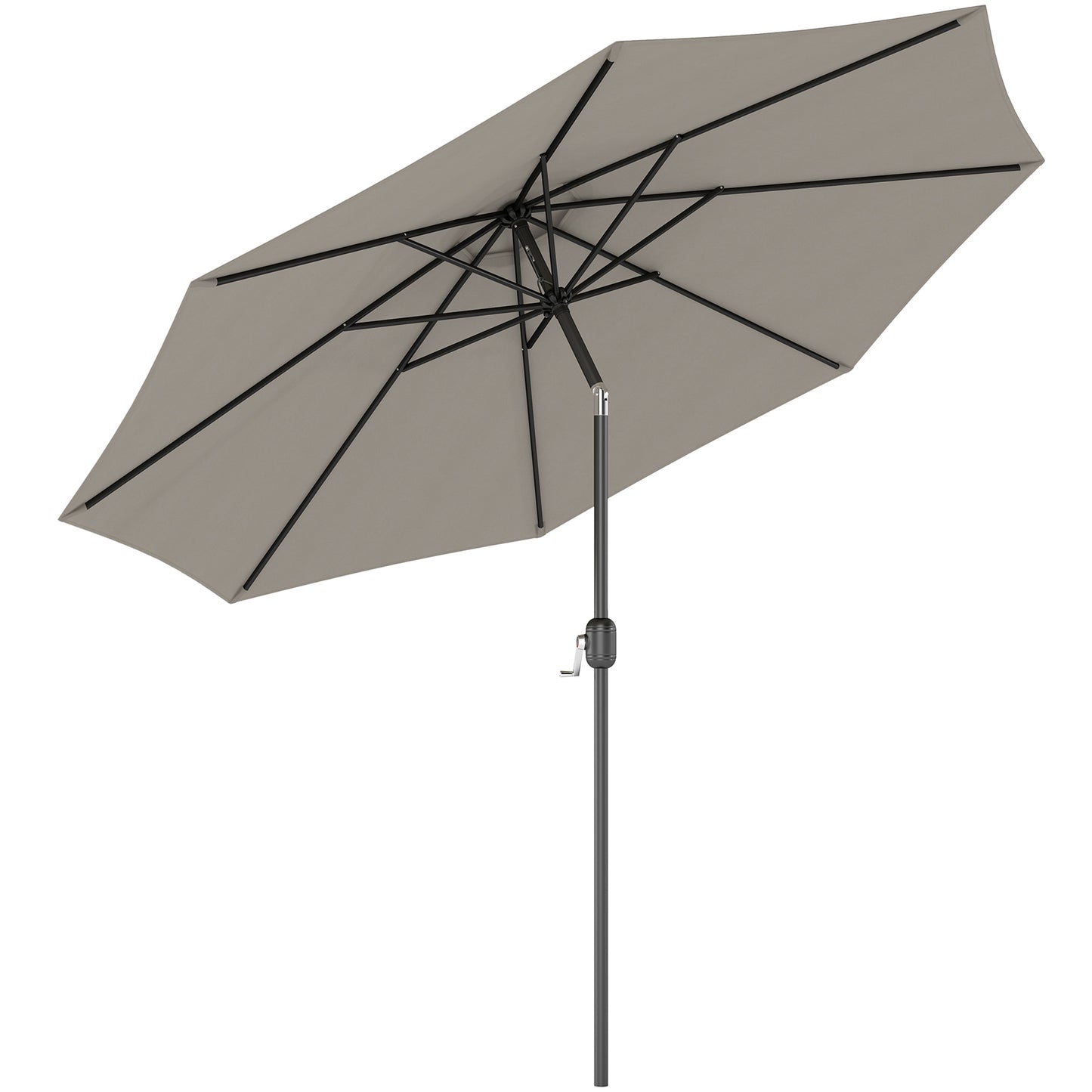 Photo of Outsunny 3(m) Tilting Parasol Garden Umbrellas, Outdoor Sun Shade with 8 Ribs, Tilt and Crank Handle for Balcony, Bench, Garden, Light Grey in Grey colour on a white background