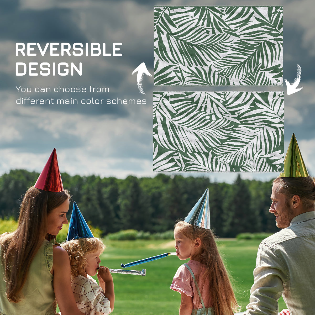 Outsunny Outdoor Rug Reversible Mat Plastic Straw Rug Portable RV Camping Mat for Garden Deck Picnic Indoor, 152 x 243 cm (5 x 8 ft), Green & White