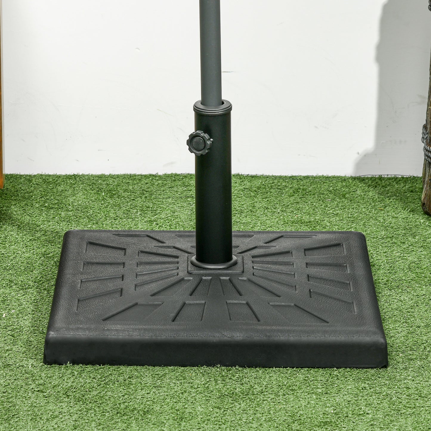Outsunny 19kg Resin Garden Parasol Base Holder, Square Outdoor Market Umbrella Stand Weight for Poles of Φ32mm, Φ38mm, and Φ48mm, Black