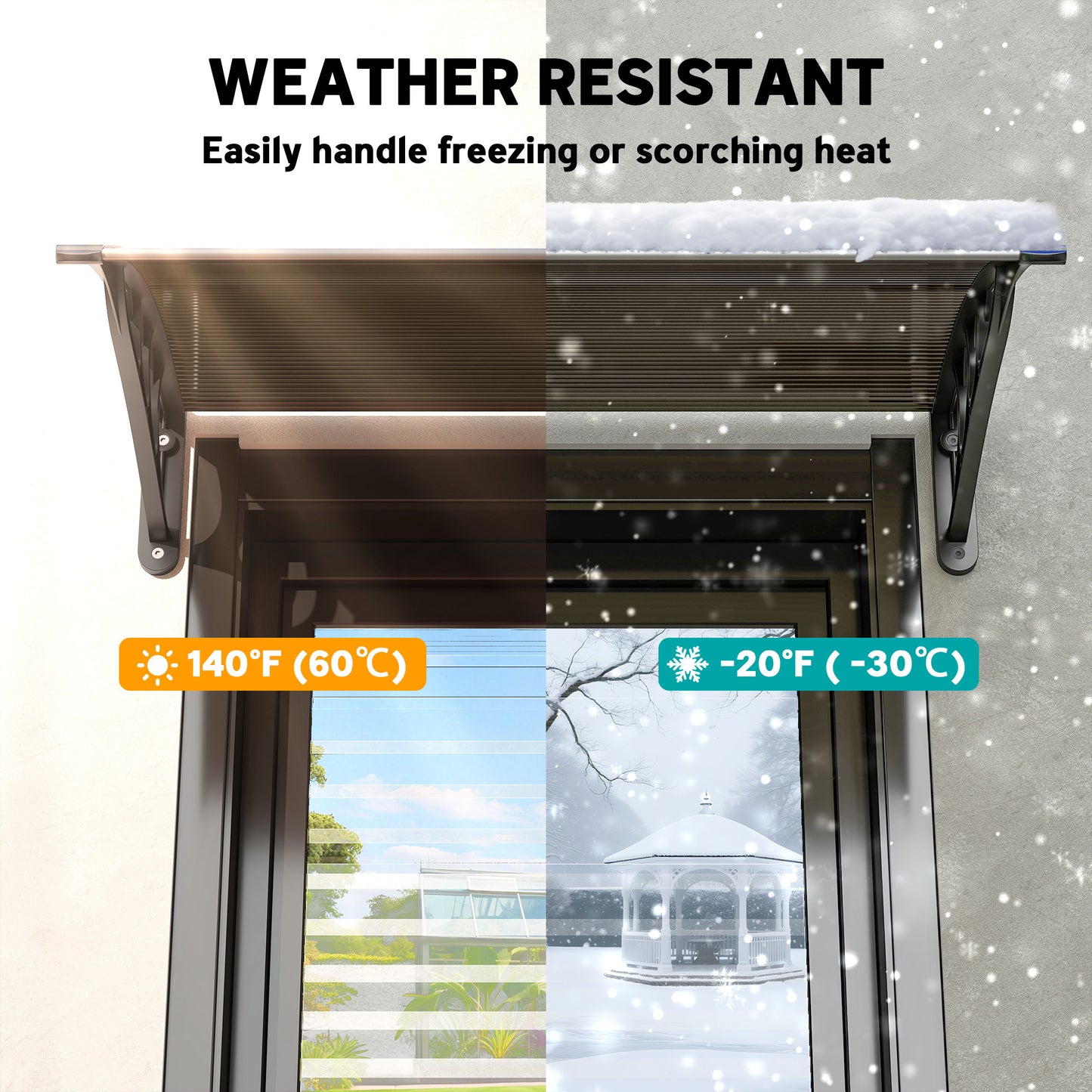 Outsunny Front Door Canopy Outdoor Awning Aluminium Rigid Plastic Polycarbonate Rain Shelter UV Water Rain Resistant 120 x 75cm Brown