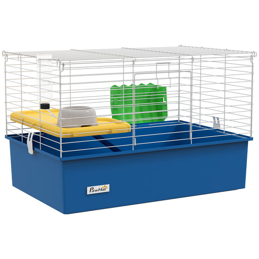 Photo of PawHut Chinchillas Small Rabbit Guinea Pig Small Animal Cage, Pet Playhouse, with Platform, Ramp, 71 x 46 x 47cm, Blue in Blue colour on a white background