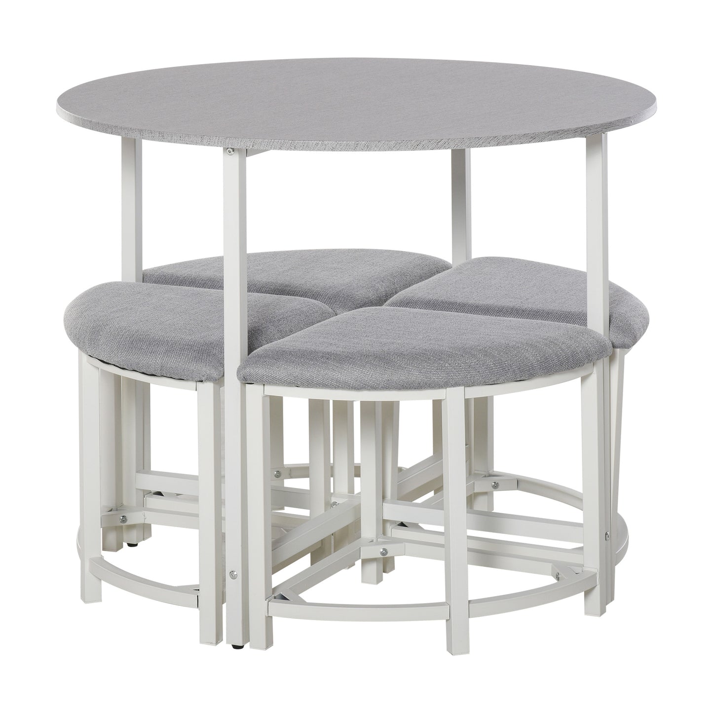 Photo of HOMCOM Modern Round Dining Table Set with 4 Upholstered Stools for Dining Room, Kitchen, Grey in Grey colour on a white background