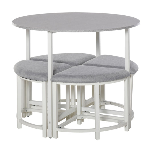 Photo of HOMCOM Modern Round Dining Table Set with 4 Upholstered Stools for Dining Room, Kitchen, Grey in Grey colour on a white background