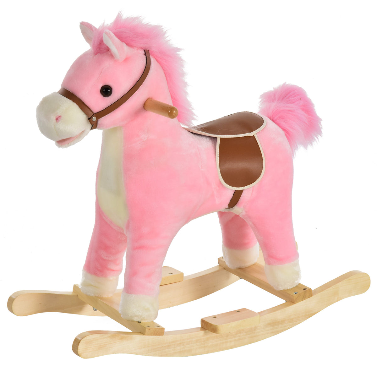 Photo of HOMCOM Kids Plush Rocking Horse w/ Sound Moving Mouth Wagging Tail Children Rocker Ride On Toy Gift 3-6 Years Pink in Pink colour on a white background