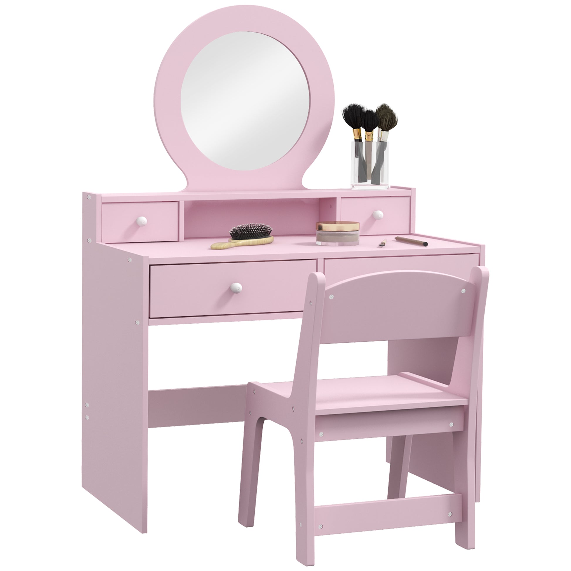 Photo of AIYAPLAY Kids Dressing Table Set Kids Make up Table with Stool and Mirror, Storage Drawers, Gift for Aged 3-8 in 3-8 colour on a white background