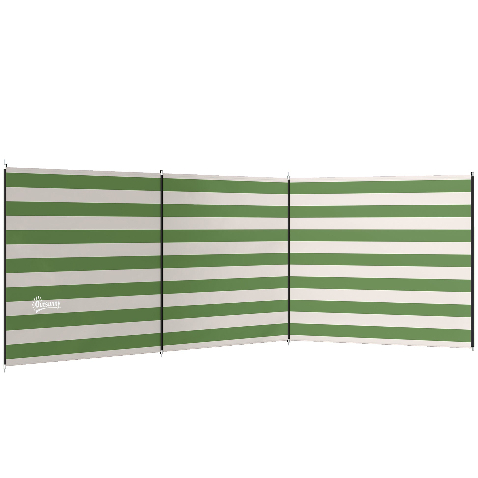 Photo of Outsunny 4 Pole Camping Windbreaks, Beach Wind Shield Shelter with Carry Bag and Steel Poles, 540cm x 150cm, Army Green in Green colour on a white background