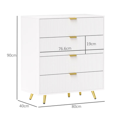 HOMCOM white four-drawer bedside table, 80 cm wide, 40 cm deep and 90 cm tall