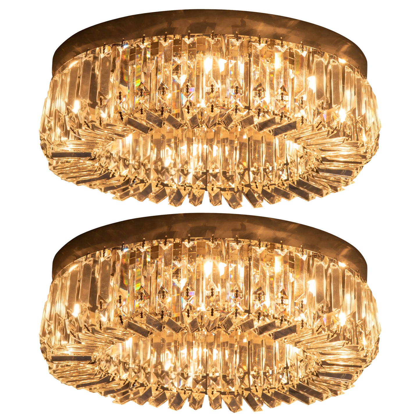 Photo of HOMCOM Crystal Ceiling Lights Set of 2, Modern Flush Chandeliers with Stainless Steel Base, Pendant Lights for Living Room Bedroom Dining Room, Silver Tone in Tone colour on a white background