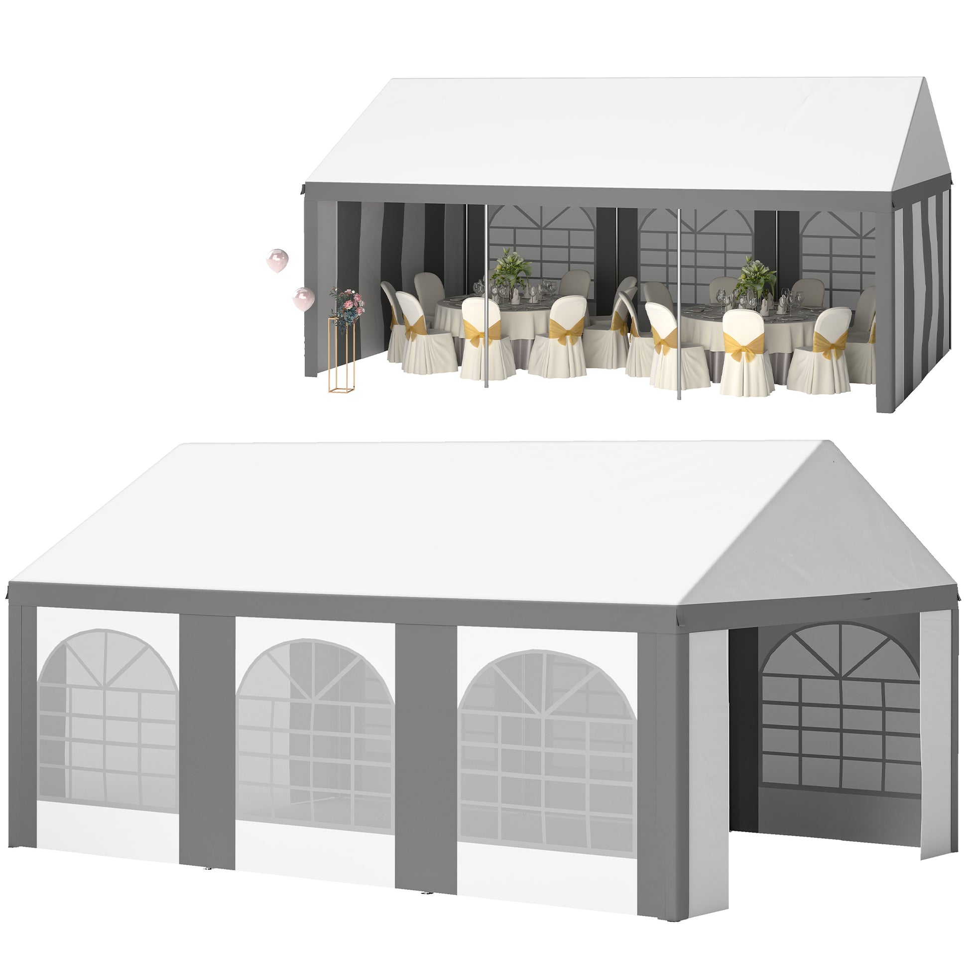 Photo of Outsunny 6 x 4m Galvanised Party Tent, Marquee Gazebo with Sides, Six Windows and Double Doors, for Parties, Wedding and Events in Events colour on a white background