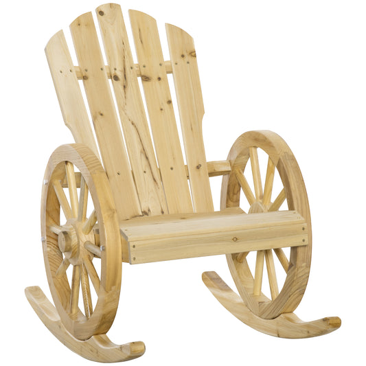 Photo of Outsunny Wooden Adirondack Rocking Chair Reclining Armchair Garden Furniture Patio Porch Rocker - Natural in Natural colour on a white background
