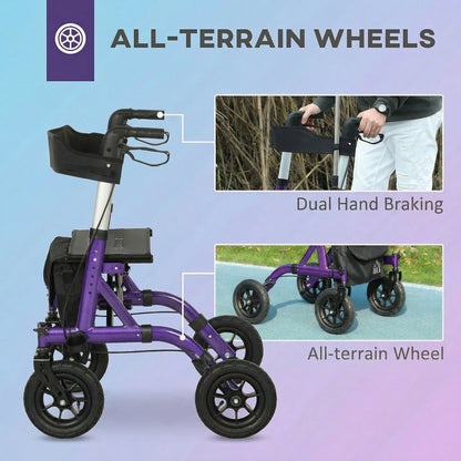 HOMCOM purple rollator with large all-terrain wheels and dual hand brakes
