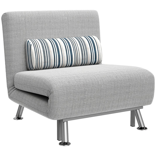 Photo of HOMCOM Single Sofa Bed, 1 Person Sleeper Foldable Lounge with Pillow, Light Grey in Grey colour on a white background