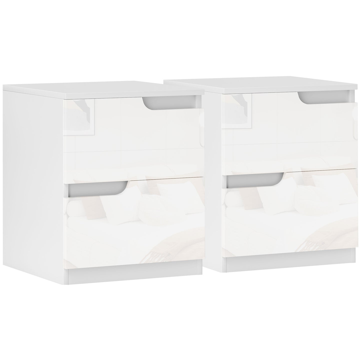 Photo of HOMCOM High Gloss Bedside Table Set of 2 - White in White colour on a white background