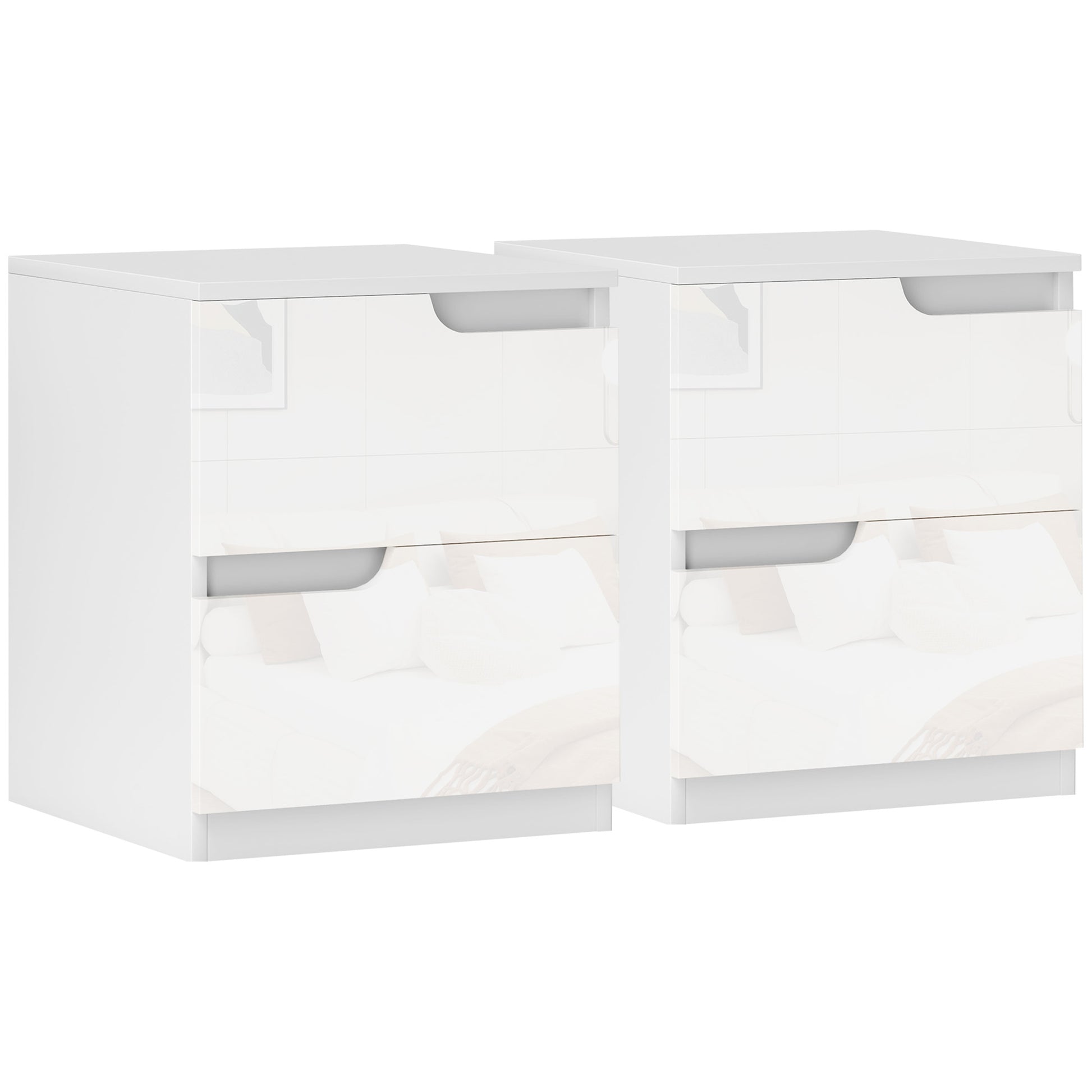 Photo of HOMCOM High Gloss Bedside Table Set of 2 - White in White colour on a white background