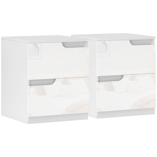 Photo of HOMCOM High Gloss Bedside Table Set of 2 - White in White colour on a white background
