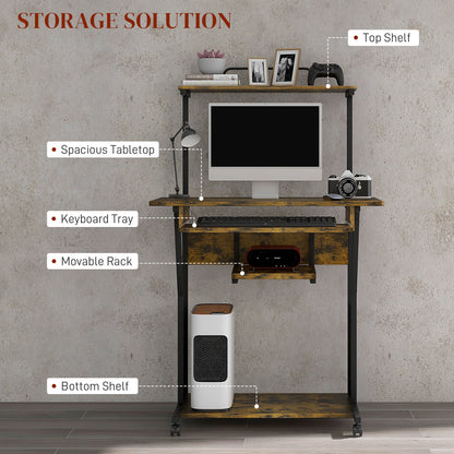 HOMCOM work desk with monitor, keyboard tray, storage rack, top shelf and bottom shelf