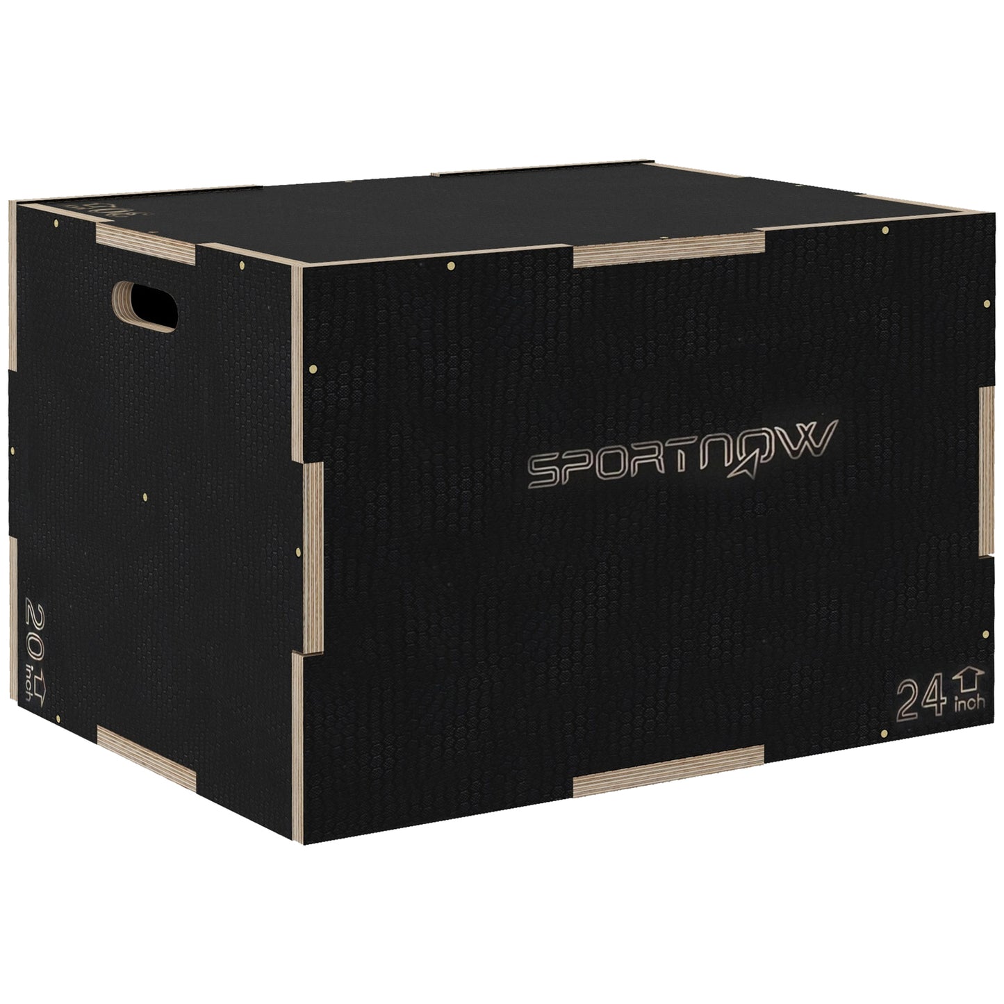 Photo of SPORTNOW Multi-Faceted Jump Box, Wooden Step Up Box, for Home, Gym, Exercise, 51/61/76cm- Black in Black colour on a white background