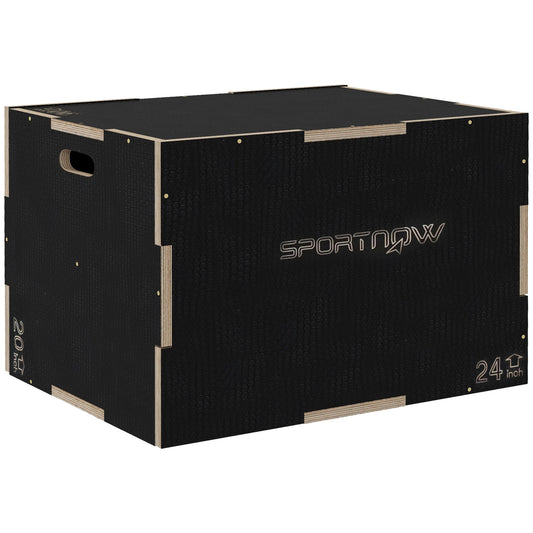 Photo of SPORTNOW Multi-Faceted Jump Box, Wooden Step Up Box, for Home, Gym, Exercise, 51/61/76cm- Black in Black colour on a white background