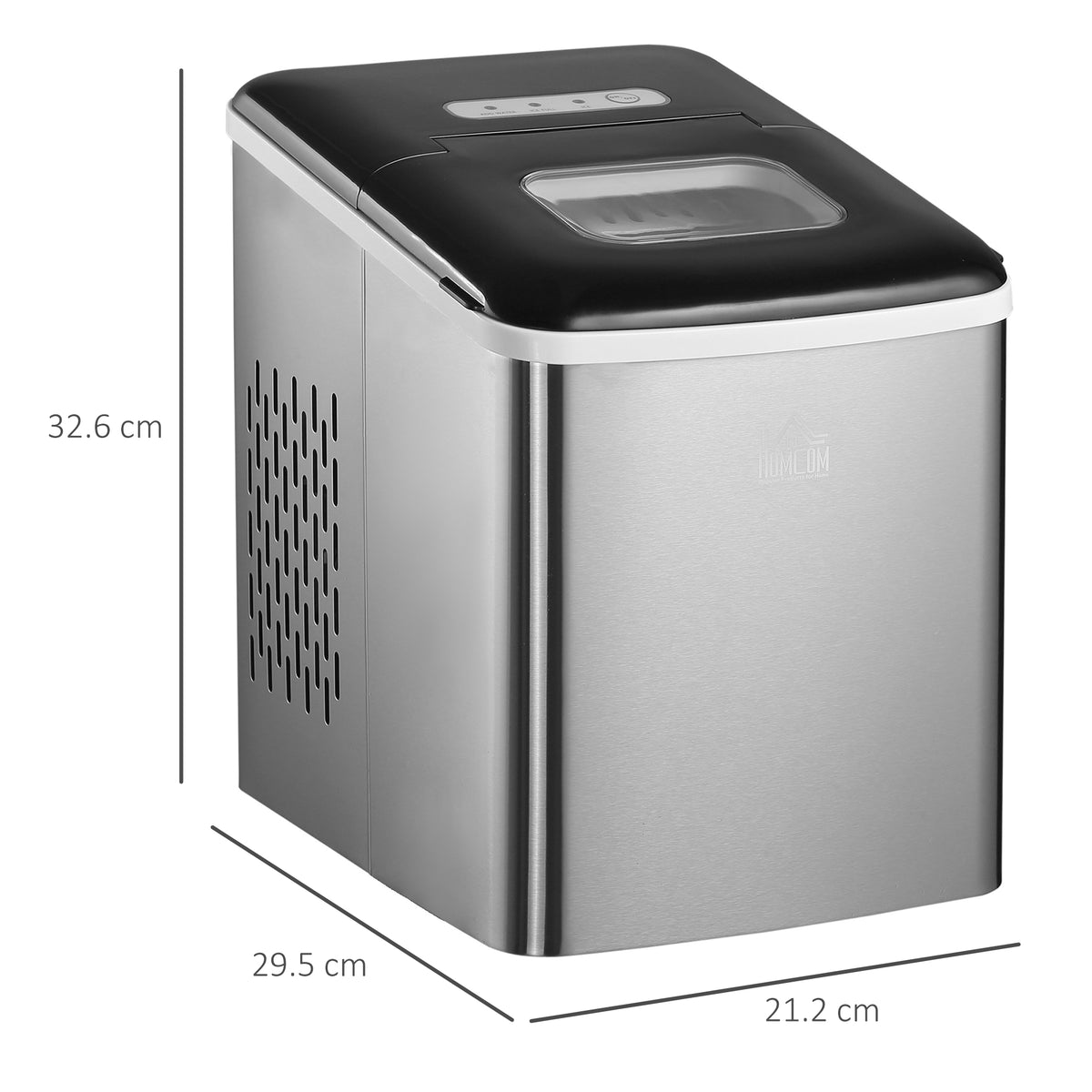 HOMCOM countertop ice maker in stainless steel with black lid and viewing window
