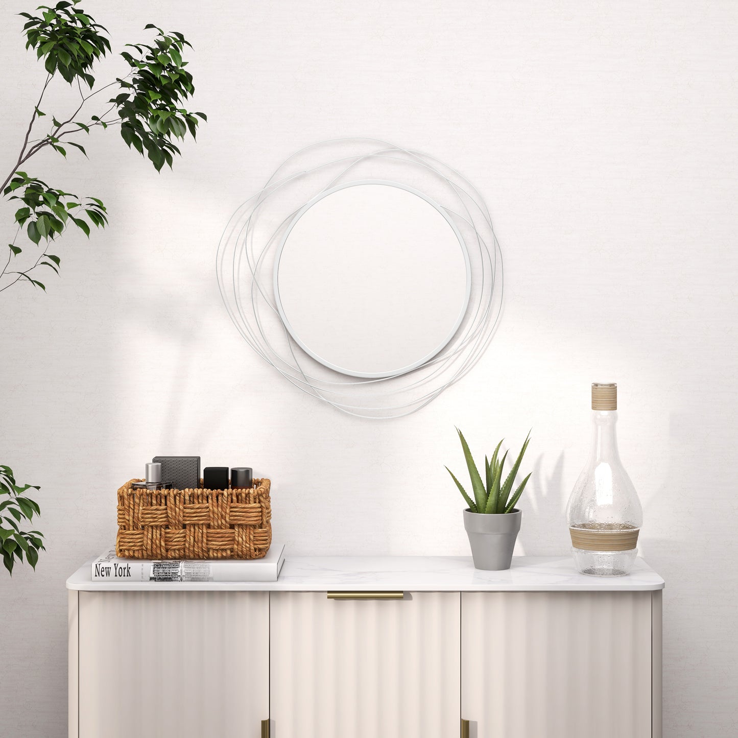 HOMCOM Metal Wall Art 65cm Modern Decorative Mirror Decor for Living Room Bedroom Dining Room, Silver