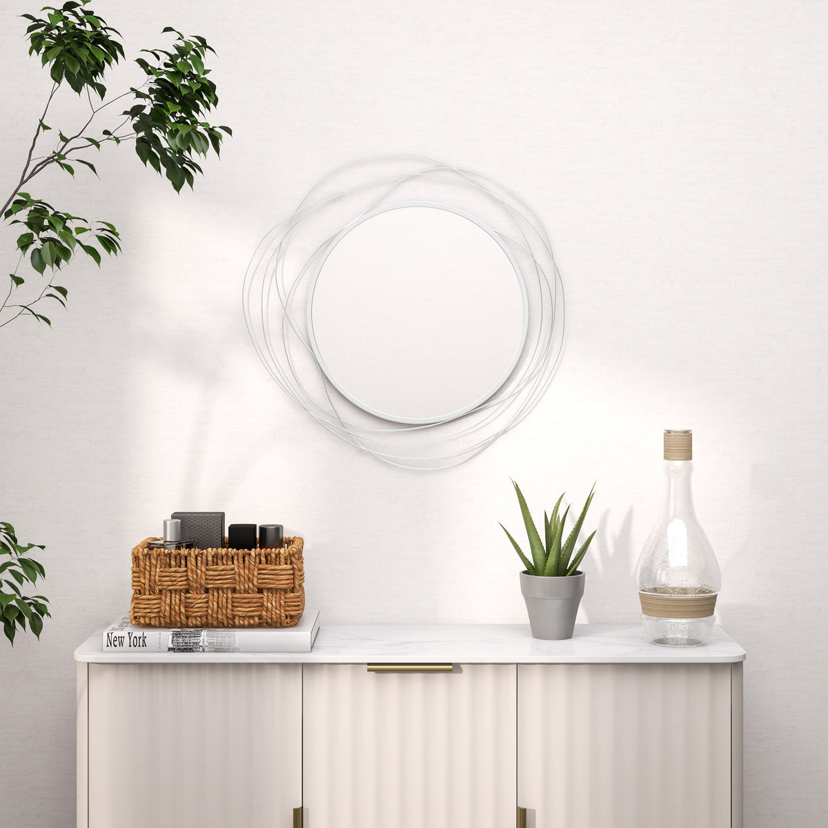 HOMCOM Metal Wall Art 65cm Modern Decorative Mirror Decor for Living Room Bedroom Dining Room, Silver