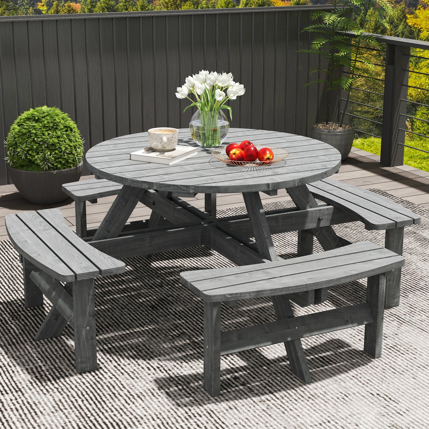 Outsunny 8-Seater Wooden Picnic Set-Fir Wood