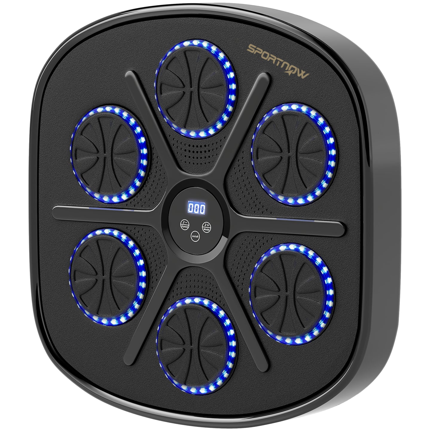 Photo of SPORTNOW Music Boxing Machine, Smart Bluetooth Boxing Machine Wall Mounted with 9 Speeds & Modes, LED Lights and Gloves, Punching Pad for Adults, Black in Black colour on a white background