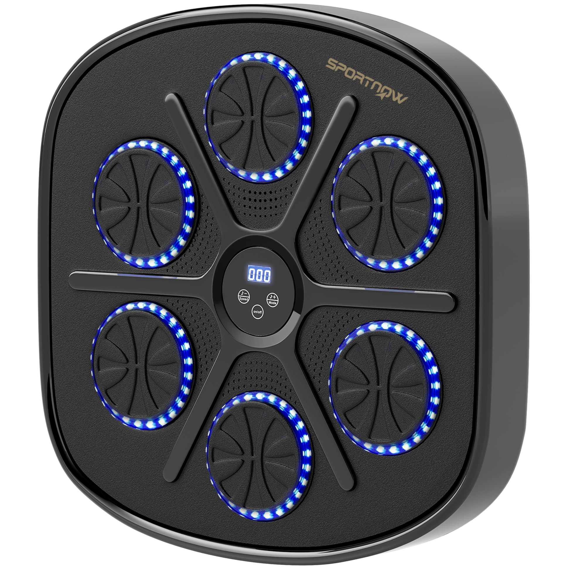 Photo of SPORTNOW Music Boxing Machine, Smart Bluetooth Boxing Machine Wall Mounted with 9 Speeds & Modes, LED Lights and Gloves, Punching Pad for Adults, Black in Black colour on a white background