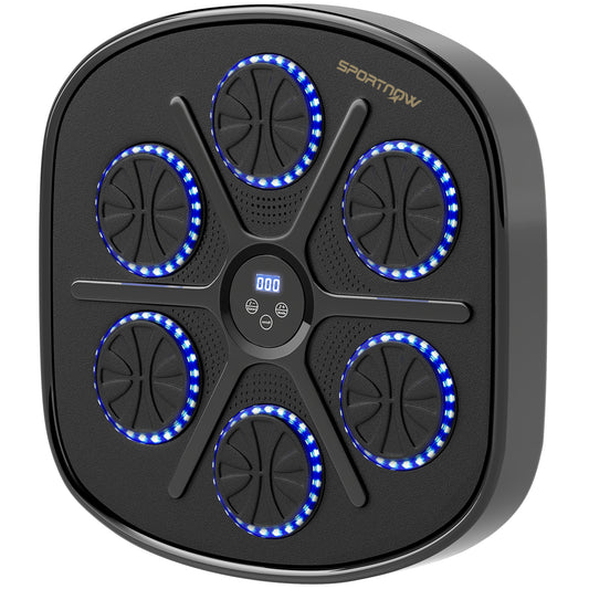 Photo of SPORTNOW Music Boxing Machine, Smart Bluetooth Boxing Machine Wall Mounted with 9 Speeds & Modes, LED Lights and Gloves, Punching Pad for Adults, Black in Black colour on a white background
