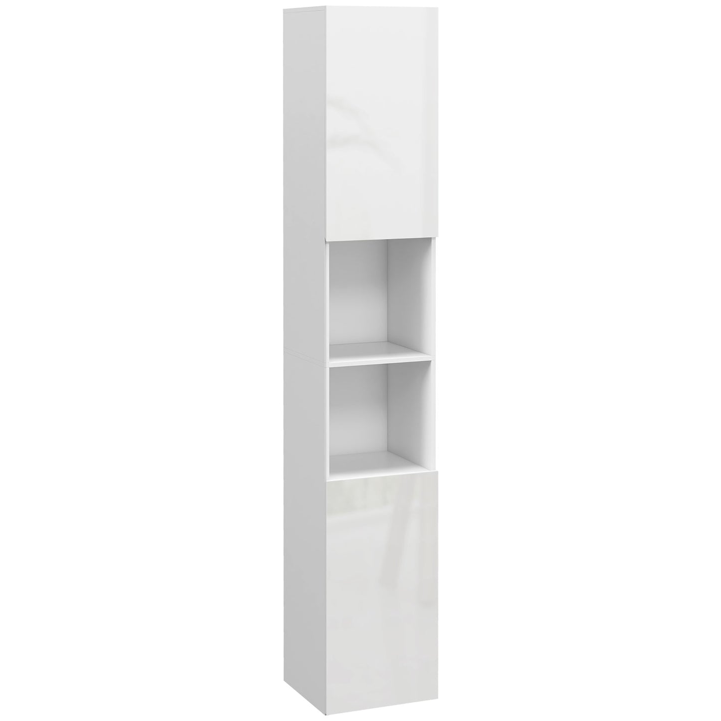 Photo of kleankin Multi-Storage Slim Bathroom Cabinet - High Gloss White in White colour on a white background