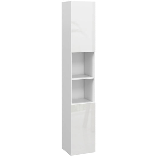 Photo of kleankin Multi-Storage Slim Bathroom Cabinet - High Gloss White in White colour on a white background