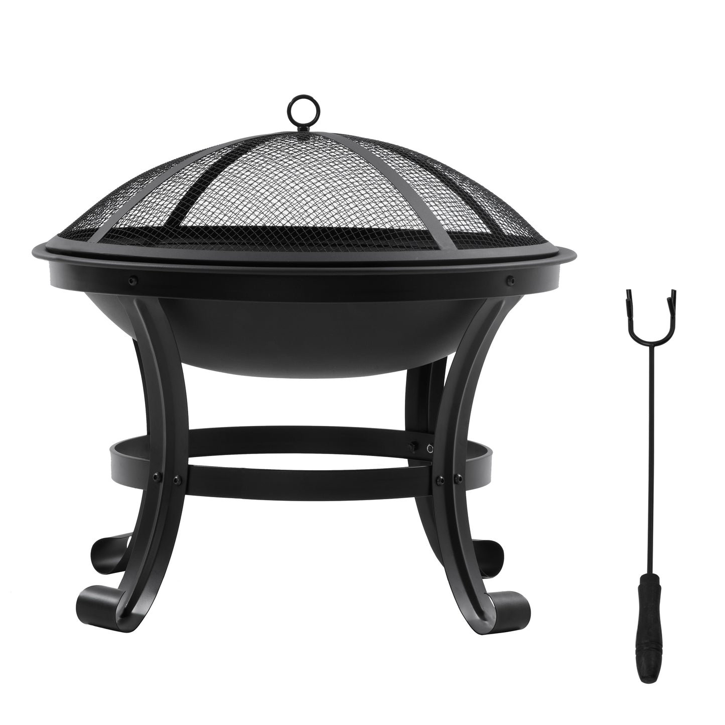Photo of Outsunny Outdoor Fire Pit, Firepit with Mesh Lid, Poker, for Camping, Bonfire, Picnic, Black in Black colour on a white background