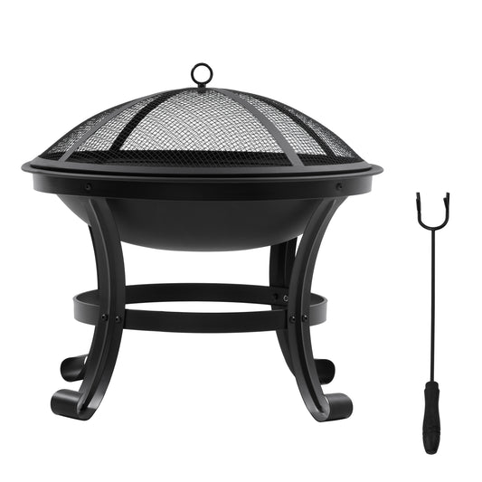 Photo of Outsunny Outdoor Fire Pit, Firepit with Mesh Lid, Poker, for Camping, Bonfire, Picnic, Black in Black colour on a white background
