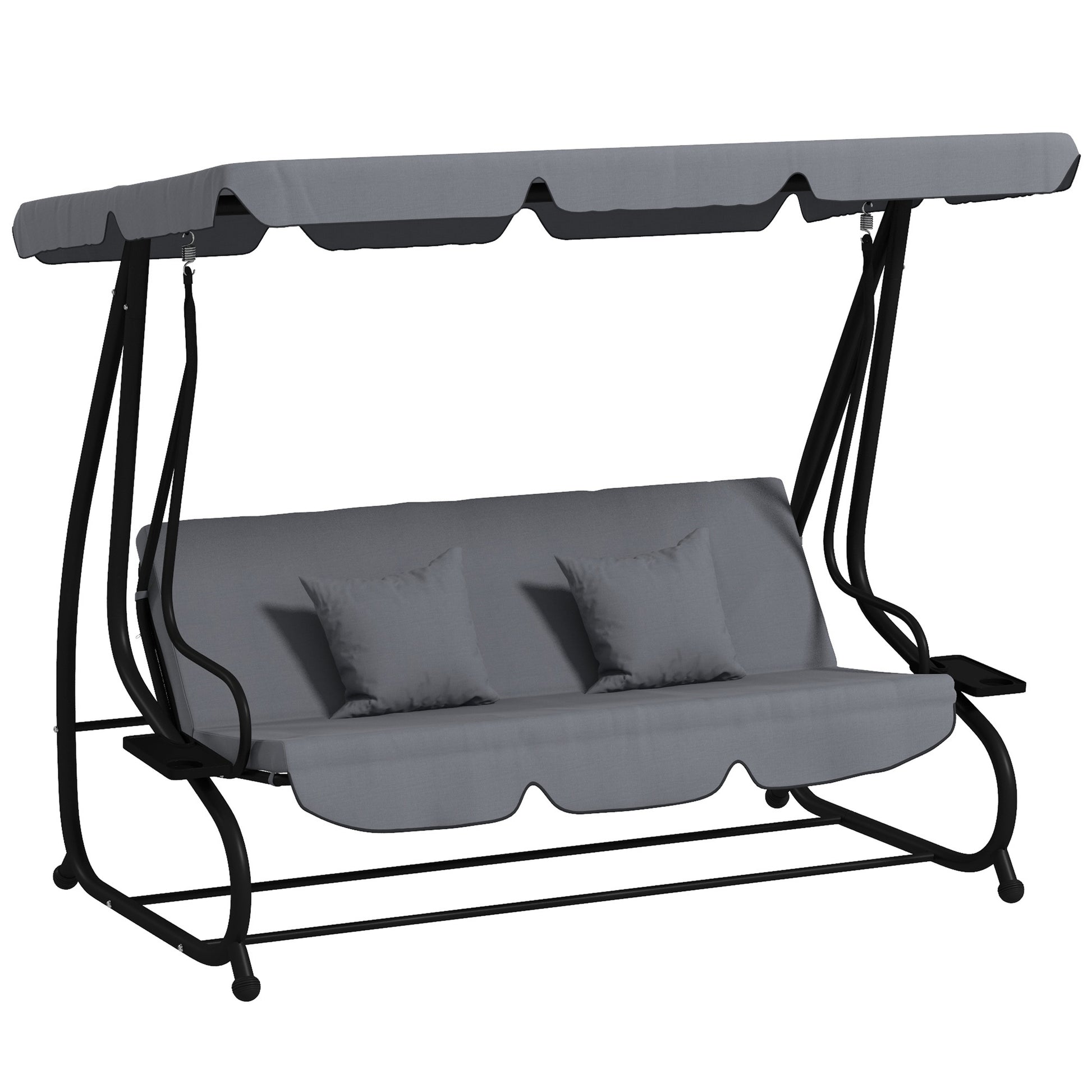 Photo of Outsunny Three-Person garden Swing Chair, with Adjustable Canopy - Dark Grey in Grey colour on a white background